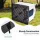 Sturdy plastic dog house with waterproof roof and ground stakes for stability, perfect for outdoor use and easy.