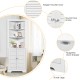 Free standing tall white bathroom corner storage cabinet with three shelves and elegant shutter doors for versatile.