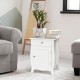White wooden accent end table with drawer and cabinet, featuring a wave-shaped bottom for stylish home decor.