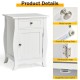 White wooden accent end table with drawer and cabinet, featuring a wave-shaped bottom and smooth surface for easy.