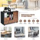 Mobile filing cabinet with brown wood grain, featuring 2 drawers, open shelves, and caster wheels for easy movement in.
