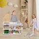 Kids wooden grocery store playset with cart, featuring a checkout counter and storage for imaginative supermarket fun.