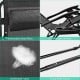 Close-up of the breathable fabric and sturdy steel frame of the black folding lounge chair for outdoor relaxation.