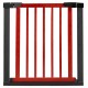 Extendable red safety gate for baby and pet, 29-inch tall, with double-lock latch and auto-close feature, fits.