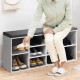 Padded shoe storage bench with 10-cube organizer in white, featuring removable cushion and ample storage for entryway.