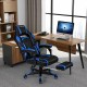 Massage gaming chair with footrest and lumbar support, featuring ergonomic design and adjustable height for comfort.