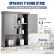 Dark gray wall-mounted bathroom storage cabinet with open shelf and two concealed compartments for organized essentials.