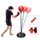 Adjustable height punching bag with stand and gloves, designed for kids and adults to improve coordination and fitness.