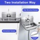 Stainless steel wall mount hand washing sink with faucet and back splash, featuring rounded corners and large bowl for.