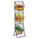 3-tier fruit basket stand with adjustable heights, featuring removable wire baskets for easy access and ventilation.