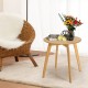 Bamboo round end table with 20-inch tabletop, featuring a rustic design and sturdy X-shaped frame for versatile use.