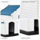 Plastic waterproof pet house with sloping roof, wide door, and heightened base for outdoor comfort and protection.