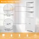 Free standing tall bathroom corner storage cabinet in white with three adjustable shelves and dustproof cabinet doors.