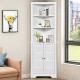 Free standing tall white bathroom corner storage cabinet with three shelves and adjustable inner shelf for versatile.