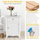 Wooden accent end table in white with drawer and cabinet, featuring a wave-shaped bottom for stylish storage solutions.