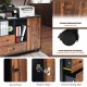 Mobile filing cabinet with brown wood grain, featuring 2 drawers, open shelves, and 5 caster wheels for easy mobility.