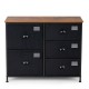 5-drawer storage dresser in black featuring collapsible fabric drawers and adjustable feet for stable use in any room.