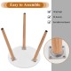 Modern round coffee table with white MDF top and pine wood legs, showcasing easy assembly features and durable hardware.