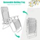 Folding lounge chair with removable holding tray, made of steel and Textilene, ideal for outdoor relaxation and storage.