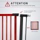 Extendable safety gate in red, featuring a double-lock latch and designed for openings 29.5"-38" for child and pet.