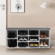 10-cube organizer entryway padded shoe storage bench in white with removable cushion, perfect for entryway or bedroom.