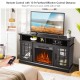 Close-up view of the electric fireplace TV stand's realistic flame effect and remote control for convenient operation.