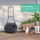 Lawn roller with U-shaped handle, green finish, 16-gallon capacity, ideal for flattening uneven ground in gardens.