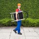 Folding step stool with iron frame and anti-slip pedals, ideal for reaching high places in home or office.