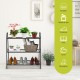 3-tier metal plant stand shelf displaying plants and shoes, featuring a sturdy steel frame for indoor or outdoor use.