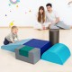 Light blue soft climbing wedge from the 6-piece play set, perfect for toddlers to crawl, slide, and explore safely.