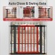 Extendable red safety gate for baby and pet, featuring dual-direction opening and auto-close function, fits 29.5"-38".