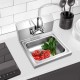 Stainless steel wall mount sink with faucet, featuring an oversized bowl for washing vegetables and fruits.