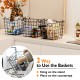 Three removable wire baskets on a stand, ideal for storing fruits, snacks, and vegetables in the kitchen or pantry.