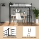 Metal loft twin bed frame in black with 12" raised guardrail and side ladder, ideal for sleeping and studying.