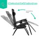 Folding lounge chair in black with 160° reclining design, perfect for outdoor relaxation and easy storage.