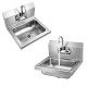 Stainless steel wall mount hand washing sink with faucet, back splash, and large bowl for easy cleaning and prep.