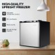 Compact 1.1 cu.ft. upright freezer with stainless door, adjustable temperature control, and space-saving design for.