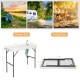 Folding cleaning sink table with sprayer, durable plastic, integrated sink, perfect for outdoor cooking and cleaning.