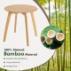 Natural bamboo round end table with a 20-inch tabletop, featuring a sturdy X-frame and sleek, rounded edges for safety.
