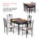5-piece dining set featuring a wood and metal table with 4 cushioned chairs, designed for space-saving and comfort.