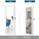 Lockable mirrored jewelry cabinet with LED lights, featuring a full-size mirror and ample storage for earrings and.