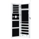 Lockable mirrored jewelry cabinet with LED lights, featuring velvet-lined shelves, hooks, and drawers for organized.