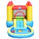 Inflatable kids slide bounce house with water slide, splash pool, and mesh safety walls for outdoor fun.