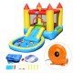 Inflatable kids slide bounce house with water slide, splash pool, and 580w blower for outdoor fun and safety.