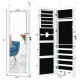 Door mounted lockable jewelry cabinet with LED lights, full-size mirror, and multiple storage options for organized.