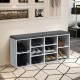 10-cube organizer entryway padded shoe storage bench in white with removable cushion, ideal for stylish shoe storage.