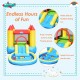 Inflatable kids slide bounce house with water slide, splash pool, and mesh walls for safety, perfect for outdoor fun.