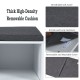 Thick high-density removable cushion with soft fabric and six hook and loop fasteners for the 10-cube organizer bench.