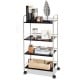 Four-tier rolling cart storage rack with rust-resistant steel, large capacity, and guardrails for stability, ideal for.