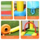 Inflatable kids slide bounce house featuring mesh walls, water slide, and splash pool for safe summer fun.